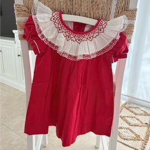 Cecil and Lou Red and White Kids Dress with Lace Collar